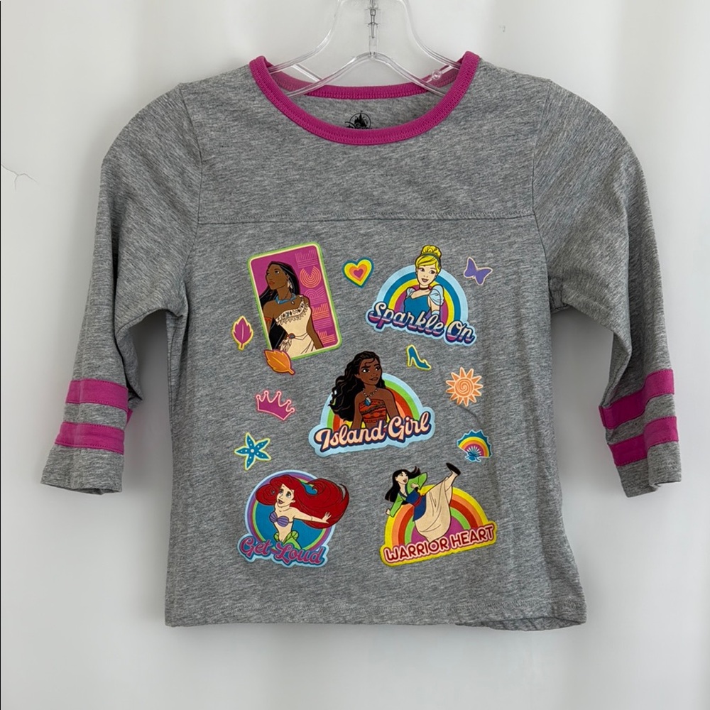 Girl’s Disney Gray & Pink Long Sleeve Tee with Princess Graphics Size L (10/12)